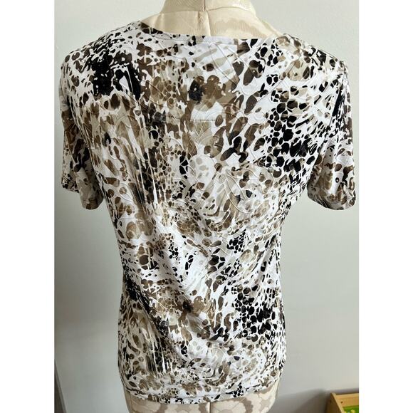 JM Collection Animal Print Short Sleeve Top Petite Small - Picture 4 of 6